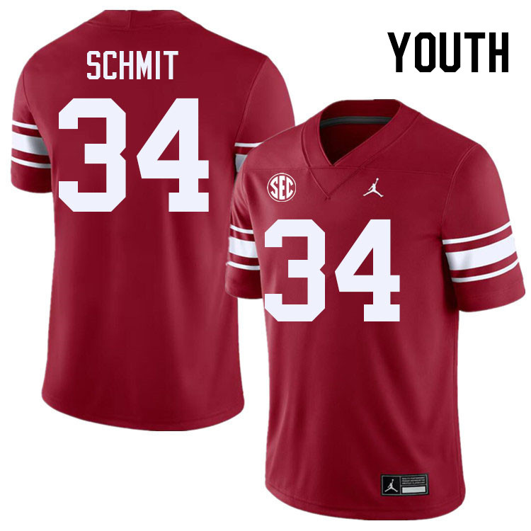 Youth #34 Zach Schmit Oklahoma Sooners 2024 SEC Conference College Football Jerseys-Throwback